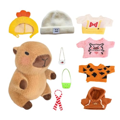 Wusideday Dress Up Capybara-Plüschkleidung | Niedliche Capybara-Plüschtiere | Gefülltes Capybara-Plüschtier Als Anziehspielzeug | Verkleide Capybara Mit 10 Kleidungsstücken Und Accessoires von Wusideday