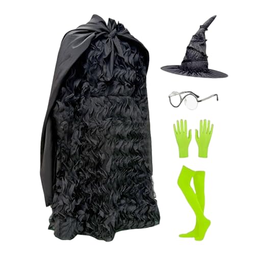 Wusideday Hexenkostüm Set, Schwarzes Hexenkleid Für Halloween Fest, Atmungsaktives Festliches Partystrecken Outfit Für 5-12 Jahre Bühnenperformance Drama Cosplay Wusideday Hexenkostüm Set, Schwarzes Hexenkleid Für Halloween Fest, Atmungsaktives Festliches Partystrecken Outfit Für 5-12 Jahre Bühnenperformance Drama Cosplay von Wusideday
