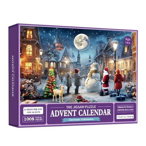 Adventskalender 2024 Weihnachtspuzzle, Puzzles für Kinder und Erwachsene, 24 Boxen - 1008 Teile Puzzles Countdown bis Weihnachten, Weihnachtspuzzle für Teenager Mädchen von Wuyooprt