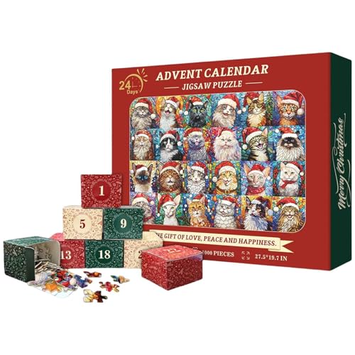 Jigsaw Adventskalender 2024, Weihnachtspuzzle für Erwachsene und Kinder, 24 Boxen 1008 Teile Puzzles Countdown bis Weihnachten, Weihnachtsgeschenke für Mädchen von Wuyooprt