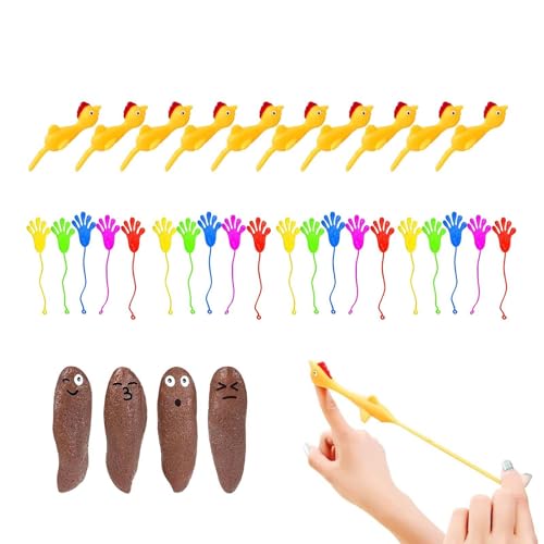 Wuyooprt Slingshot Poop Toy, Finger Slingshot für Erwachsene,Kotspielzeug für Kinder-Set - Mit 20 neuartigen Hühnerfingerspielzeugen mit glitzernden Palmen, fliegendes Kotspiel für Streich-Requisiten von Wuyooprt