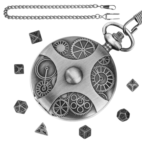 Wuyooprt Taschenuhr-Würfel-Set, Würfel-Taschenuhr - Würfel mit Halskette - Tragbare Vintage Steampunk Exquisite Würfel für Spieleliebhaber, Mathe-Spiele von Wuyooprt