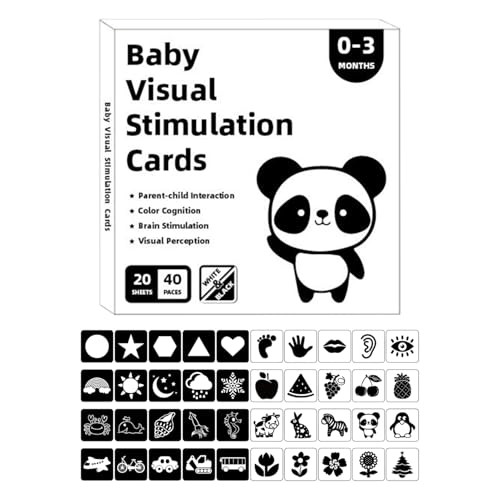 Wuyooprt Visuelle Stimulationskarten für Babys,Visuelle Karten für Kinder - Lernaktivitätskarten zur visuellen Stimulation - Schwarz-weiße Baby-Lernkarten für Babys von 0 bis 3 Monaten von Wuyooprt