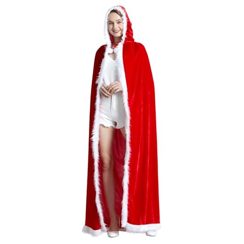 Wuyooprt Weihnachtliche Kapuzen-Cape-Robe | Samtroter Cape-Mantel mit Kapuze,Bequeme Umhang-Robe für Weihnachten, Halloween, Cosplay, Kinder, Männer, Frauen von Wuyooprt