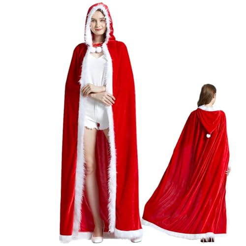 Wuyooprt Weihnachtsmantel - Samtroter Cape-Mantel mit Kapuze | Bequeme Umhang-Robe für Weihnachten, Halloween, Cosplay, Kinder, Männer, Frauen von Wuyooprt