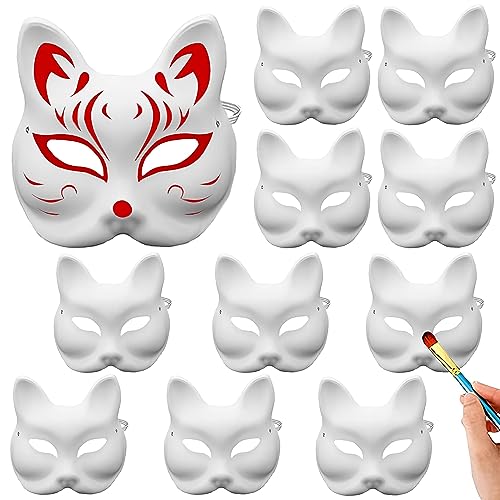 10 Stücke Leere Maske, Fuchs Cosplay Maske, Weiße Fuchs Maske, Cosplay Maske Weiß, Weiße DIY Maske, Fuchs Unbemalte Masken, Für Cosplay, Karneval, Maskerade, Halloween, Diy Masken Partyzubehör von Wuzdy