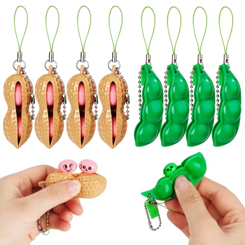 Wvu & Wvo 8 Pack Squeeze Bean Schlüsselanhänger, Fidget Toys, Squishy Erbsenkapsel, Sojabohnen Fidget Toys für Anti-Angst,Party Favor Spielzeug,Klassenzimmer Prämien von Wvu & Wvo