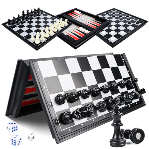 Schachspiel Magnetisch Dame, 3 in 1 Magnet Schachbrett, Klappbar Schach Reiseschach für Anfänger Kinder Weihnachts Geschenk, Faltbares Schach Brett Set, 25cm von Wvu & Wvo