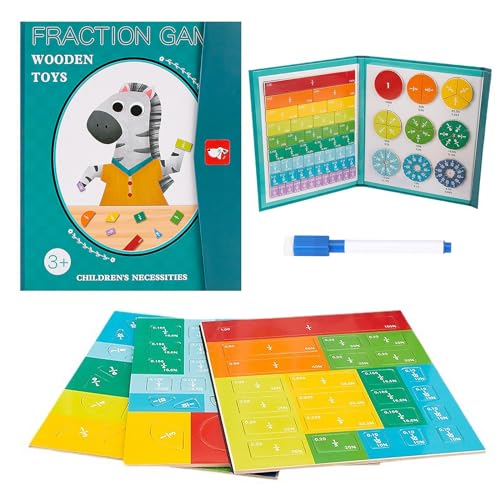 Wvu & Wvo Hölzernes Bruchrechnen Montessori-Material mit magnetischen Bruchkacheln und Bruchkreisen, Rechnen Lernen, Grundschulunterricht Mathe, für Mathe-Bruchrechnen Klassen 3/4/5/6 (Zebra) von Wvu & Wvo