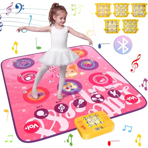 Wwtop Tanzmatte für Kinder ab 3 4 5 6 7 8 Jahre Geschenk Mädchen Spielzeug Mädchen Tanzmatte enthält 5 Spielmoduskarten, integrierte Musik, LED-Anzeige, Bluetooth Weihnachten Geburtstag Geschenk von Wwtop