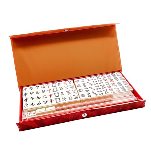 Chinesische Mahjong-Fliesen, Reise-Mahjong, tragbares Set mit 146 Plättchen, 4 Regalen, 2 Würfeln und kaffeefarbener Box von Wwyhwjq