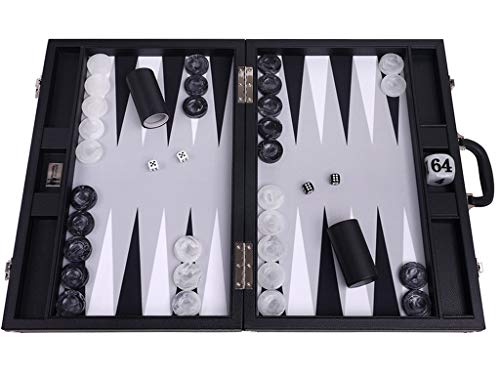 Wycliffe Brothers 53.3 cm Turnier-Backgammon-Set - Schwarzer Koffer mit grauem Feld - Masters Edition von Wycliffe Brothers