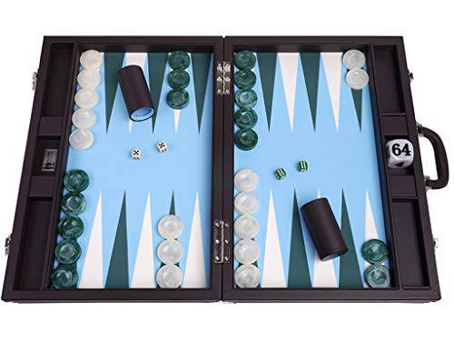 Wycliffe Brothers 53.3 cm Turnier-Backgammon-Set - Brauner Koffer mit hellblauem Feld - Masters Edition von Wycliffe Brothers