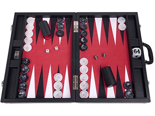 Wycliffe Brothers 53,3 cm Profi Backgammon-Set - schwarzer Koffer mit rotem Feld - Masters Edition für Erwachsene ab 12 Jahren - 2 Spieler von Wycliffe Brothers