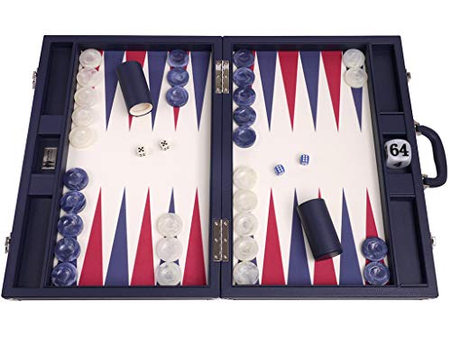 Wycliffe Brothers 53.3 cm Turnier-Backgammon-Set - Blauer Koffer mit Vanillefeld - Masters Edition von Wycliffe Brothers