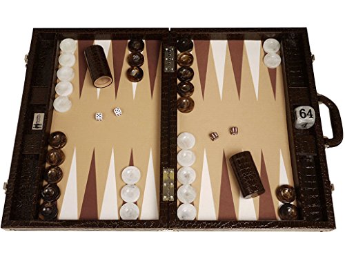 Wycliffe Brothers Backgammon-Turnierset – Braunes Kroko mit beigefarbener Spielfläche – Gen III von Wycliffe Brothers