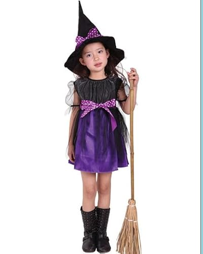 Hexenkostüm Kinder, Kinder Karneval Hexenkostüm, Hexenkostüm mit Hexenhut, Zaubererkleid, Halloween-Hexenkostüm für Mädchen von 6–12 Jahren, Kinder-Cosplay-Partykostüm, Maskerade-Bühnenkostüm von Wydexint