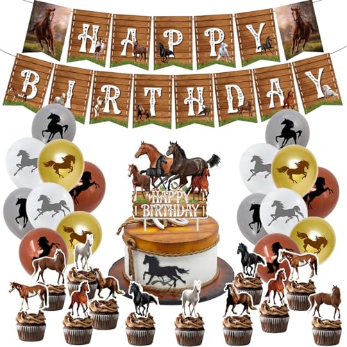 Pferd Thema Geburtstag Party Deko, Pferd Geburtstag Deko Set, Pferde Banner Geburtstag, Pferd Geburtstag Ballon, Für Junge Mädchen Geburtstag Geburtstag Dschungel Cowboy Thematische Party Deko von Wydexint