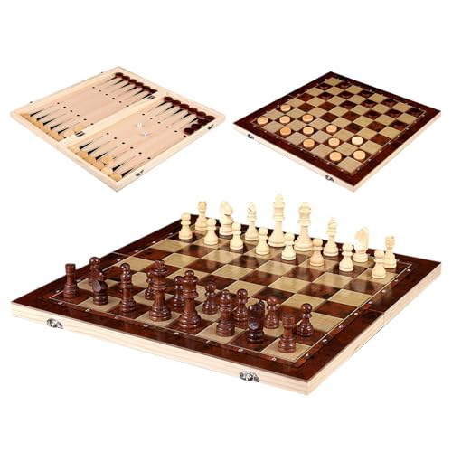 Schachspiel Holz klappbar, Tragbares und Faltbares Chess Board Set, 3 in 1 Schachspiel Hochwertig, Chess Board Set klappbar für Party Familie Aktivitäten,reiseschach, Anfänger,schachspiel von Wydexint