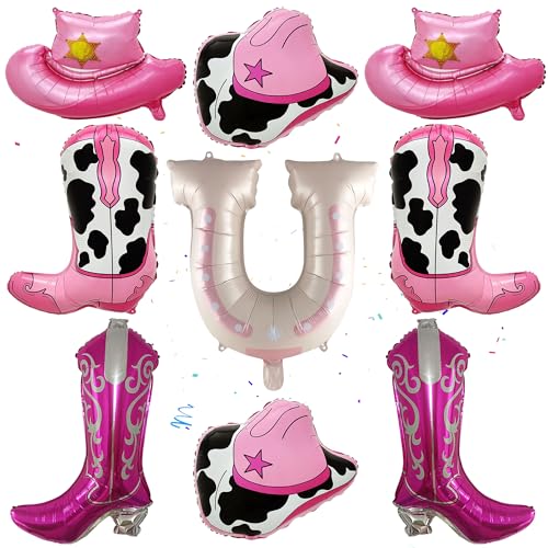 Western Cowgirl Party Ballon Dekorationen - 9 Stück Rosa Western Geburtstag Dekoration, Pastell Cowgirl Themed Hüte und Stiefel Folienballons für Mädchen Cowboy Baby Shower Supplies von Wylario