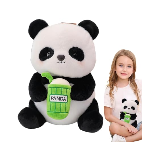 Wyttuubv Panda-Puppe, Panda-Stofftier - Panda umarmt Milchtee-Wurfkissen aus weichem Plüsch,9,5-Zoll-Panda, der Milchtee umarmt, Stofftier, weiches Plüsch-Wurfkissen für Mädchen, Kleinkinder, von Wyttuubv