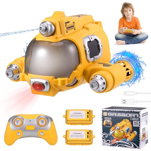 Wyxron Ferngesteuertes Boot mit 2×500mAh Batterien, 2,4-GHz RC Boot mit Wasserspritzfunktion, Sprühnebel, Licht und 360° Rotation, Sommer Besprühtes Spielzeug für Kinder Wasser-Party Geschenk (Gelb) von Wyxron