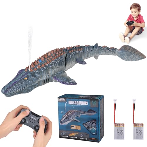 Wyxron RC Boot Ferngesteuertes Dinosaurierboot mit 2×500mAh Akku, 2.4GHz Wasserdicht Ferngesteuerte Boote mit LED-Licht & Sprühnebel, Dual Propeller Ferngesteuerte Mosasaurus Poolspielzeug für Kinder von Wyxron