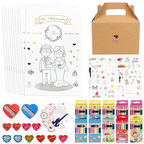 Wzhtuzi Hochzeitsmalbuch Kinder, 10er Set Malbuch Hochzeit für Kinder Kindermalbuch Hochzeit mit Stift und Spitzern, Beschäftigung für Kinder Hochzeit, Gastgeschenke Hochzeit Kinder von Wzhtuzi