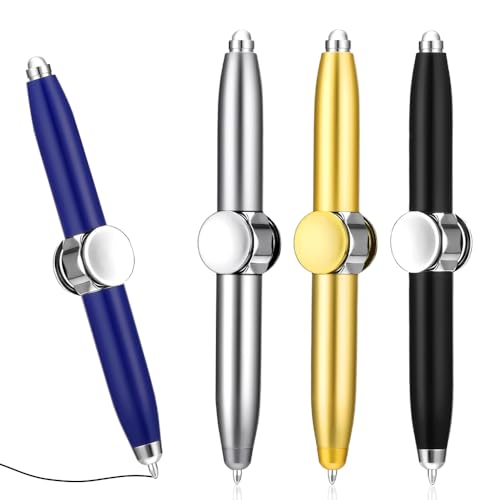 Wzhtuzi Spinning Pen Fidget Stifte, 4 Stück Metall Spinning Pen für Kinder Jugendliche Erwachsene Stressabbau Gyro Kugelschreiber Geschenkstift Fidget Spinner Pen mit LED-Licht von Wzhtuzi