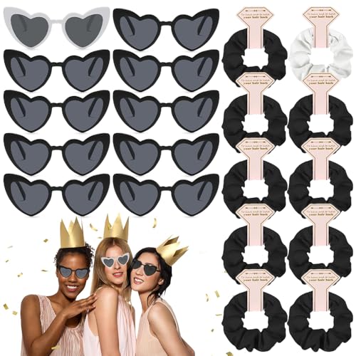 Wzhtuzi bride sonnenbrille, 12 schwarze herz sonnenbrille + 12 Bride Hair Scrunchie für Hen Party Frau Zubehör jga sonnenbrille frauen von Wzhtuzi