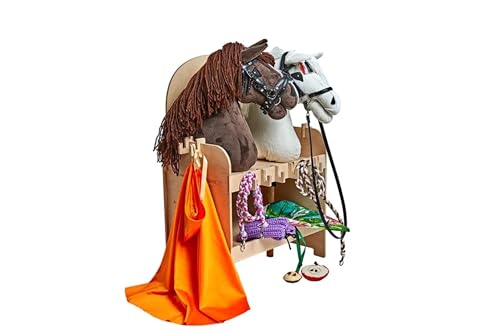 X-Group4th Stabil für Pferd - Holzstall fur 2 Steckenpferd - Accessoires für Hobby Horse - Platz für Pferd - Holzspielzeug - Für Pferdeliebhaber - Für Kinder von X-Group4th