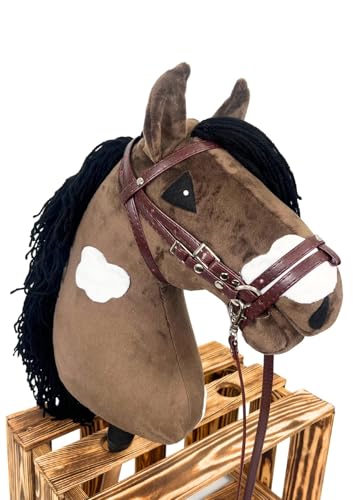 X-Group4th Steckenpferd Hobby Horse VIP - Pferd am Stock Spielzeug für Kinder Plüschpferd Geschenk Größe A2, Stocklänge 45 cm, Braun mit weißen Patches von X-Group4th