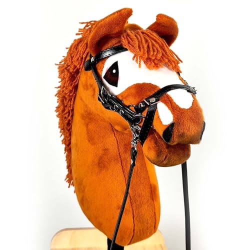 X-Group4th Steckenpferd Hobby Horse VIP - Pferd am Stock Spielzeug für Kinder Plüschpferd Geschenk Größe A2, Stocklänge 45 cm, Hannoveraner Rasse, Kastanie von X-Group4th