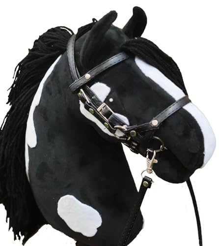 X-Group4th Steckenpferd Hobby Horse VIP - Pferd am Stock Spielzeug für Kinder Plüschpferd Geschenk Größe A2, Stocklänge 65 cm, Geschecktes Pferd, Schwarz von X-Group4th