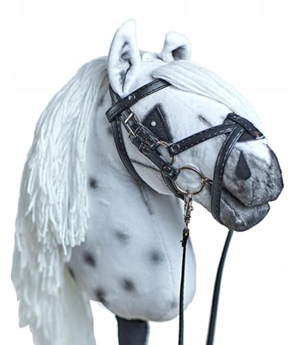 X-Group4th Steckenpferd Hobby Horse VIP - Pferd am Stock Spielzeug für Kinder Plüschpferd Hobby Horsing Pferd Größe A2, Stocklänge 65 cm, Tarant Weiss/Grau von X-Group4th