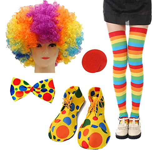 Erwachsene Clown Rollenspiel Kostüm Hut Schleifen Stirnband Handschuhe Fliege Strümpfe Weste Set Für Halloween Cosplay Requisiten Clown Kostüm Für Halloween Erwachsene Frauen Männer Kinder Mädchen von X-Institute