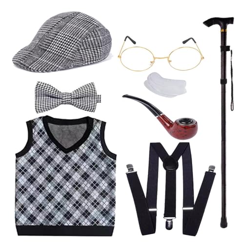 Halloween Opa Kostüm Set Alter Mann Kostüm Outfit Opa Weste Hut Schnurrbart Und Brille Requisiten Für Kleinkinder Kinder Halloween Opa Kostüm Set Weste Hut Und Brille Alter Mann Dress Up Requisiten von X-Institute