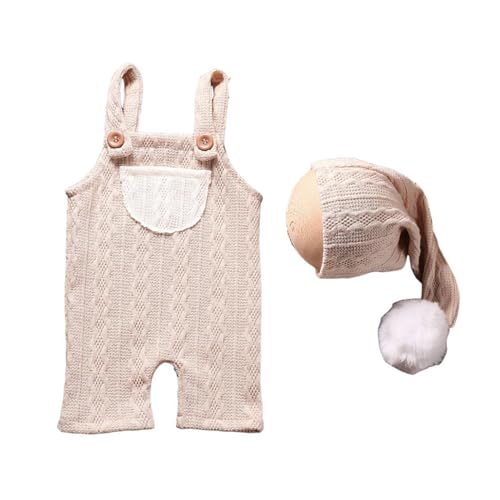 Neugeborenen Foto Requisiten Strickkostüm Mütze Baby Straps Strampler Overalls Foto Shooting Kleidung Fotostudio Outfit 2 Stück Neugeborenen Fotografie Zubehör Unisex Neugeborenen Fotografie von X-Institute