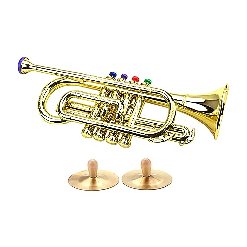 Trompetenhorn Golden Coated Trompete ABS Vorschulmusik Spielzeuginstrument Gold Trompete Becken Kits von X-Institute