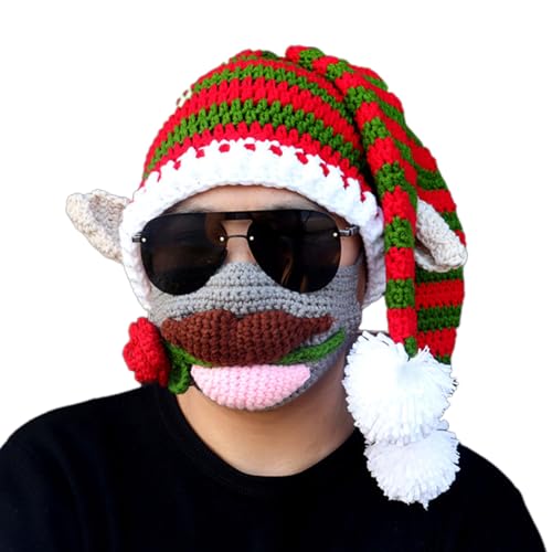 Unisex Weihnachtsmütze Neuheit Bunte Strickmützen Lustige Feiertagskostüm Hüte Mit Strickmaske Für Party Weihnachtsmützen Für Kinder Erwachsene Männer Frauen Lustige Neuheit Weihnachtsmütze von X-Institute