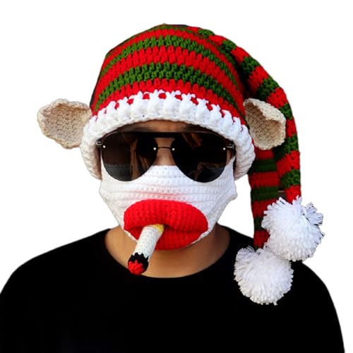 Unisex Weihnachtsmütze Neuheit Bunte Strickmützen Lustige Feiertagskostüm Hüte Mit Strickmaske Für Party Weihnachtsmützen Für Kinder Erwachsene Männer Frauen Lustige Neuheit Weihnachtsmütze von X-Institute