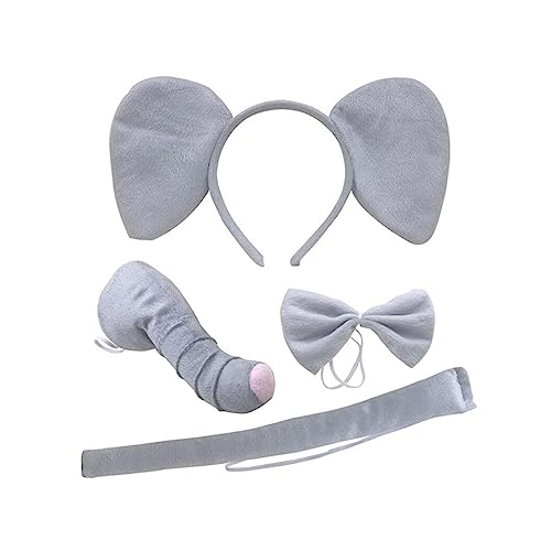 X-Institute 3 4 Elefanten Kostüm Zubehör Set – Elefantenohren Stirnband Schleife Schnauze Handschuhe Schwanz Zubehör Set Kinder Löwen Kostüme Halloween Cosplay Kostüm Für Männer Und Frauen von X-Institute