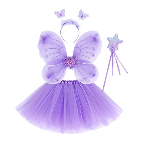 X-Institute 4×Kinder Mädchen Fee Prinzessin Kostüm Schmetterlinge Flügel Zauberstab Stirnband Party Cosplay Prop Für Halloween Bühne Prop Prinzessin Kostüme von X-Institute