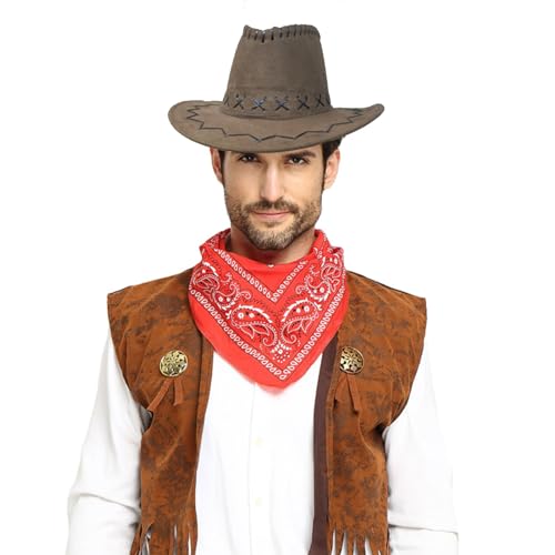 X-Institute Cowboy Kostüme Mit Westen Hut Schal Halloween Party Kostümzubehör Für Männer Und Frauen Cosplay Party Verkleidung Cowboy Kostüm Set Für Männer von X-Institute