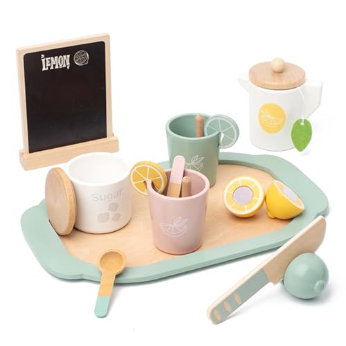 X-Institute Kinder Holz Spielset Europäische Teeparty Zitrone Teetasse Glas Tablett Tafel Set Nachmittagstee Lernspielzeug Küche von X-Institute