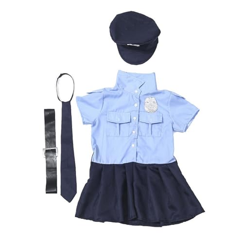 X-Institute Kinder Offizier Kostüm Cop Kostüm Hut Kleid Fliege Gürtel Halloween Dress Up Kostüme Zubehör Halloween Cosplays Party Kostüm von X-Institute