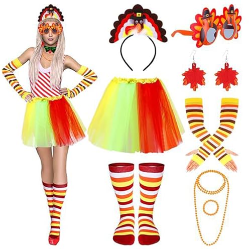 X-Institute Thanksgiving Truthahn Kostümset Enthält Stirnbandsocken Und Festliche Accessoires Aus In Orange Gelb von X-Institute