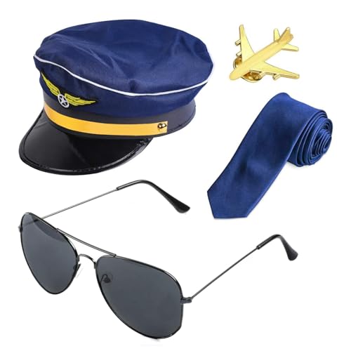 Yacht Kapitän Kostüm Set Hut Flieger Sonnenbrille Flugzeug Brosche Anstecknadeln Stewardess Cosplay Kostüm Zubehör Für Erwachsene Kapitän Kostüm Set Stewardess Cosplay Kostüm Zubehör Flieger von X-Institute