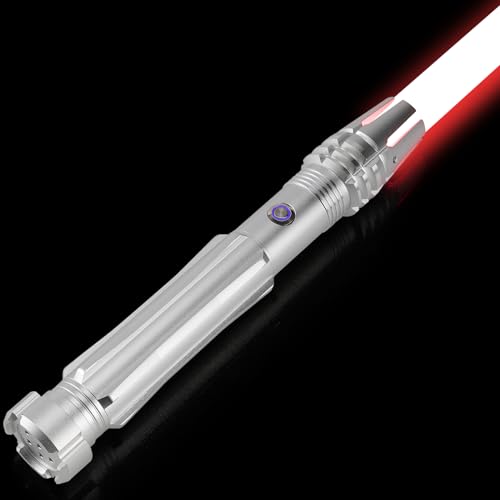 X-TREXSABER Glatter Schwung Lichtschwert mit Bewegungskontrolle 12 RGB Farben und 16 Sound Fonts Lightsaber, Griff Schwere Duell laserschwert für Erwachsene Kinder Weihnachtstag Cosplay - Silber von X-TREXSABER