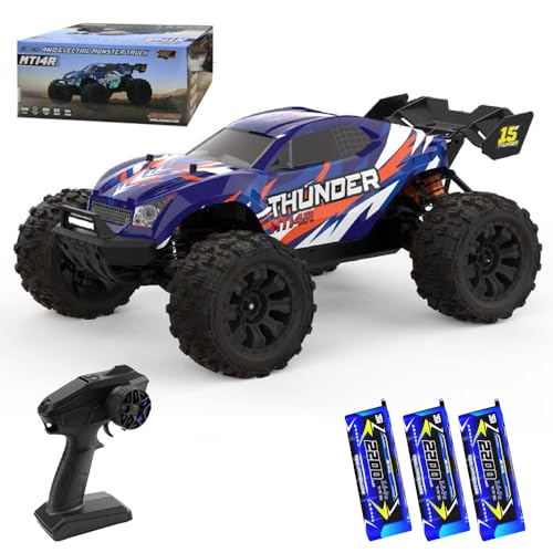 X-Verse 1:14 100KM/H Ferngesteuertes Auto, 4WD Wasserdichtes RC Autos mit 3S Bürstenloser Motor, 2.4GHz All Terrain Offroad RC Truck Truggy für Erwachsene, 3 Batterien(Rot) von X-Verse